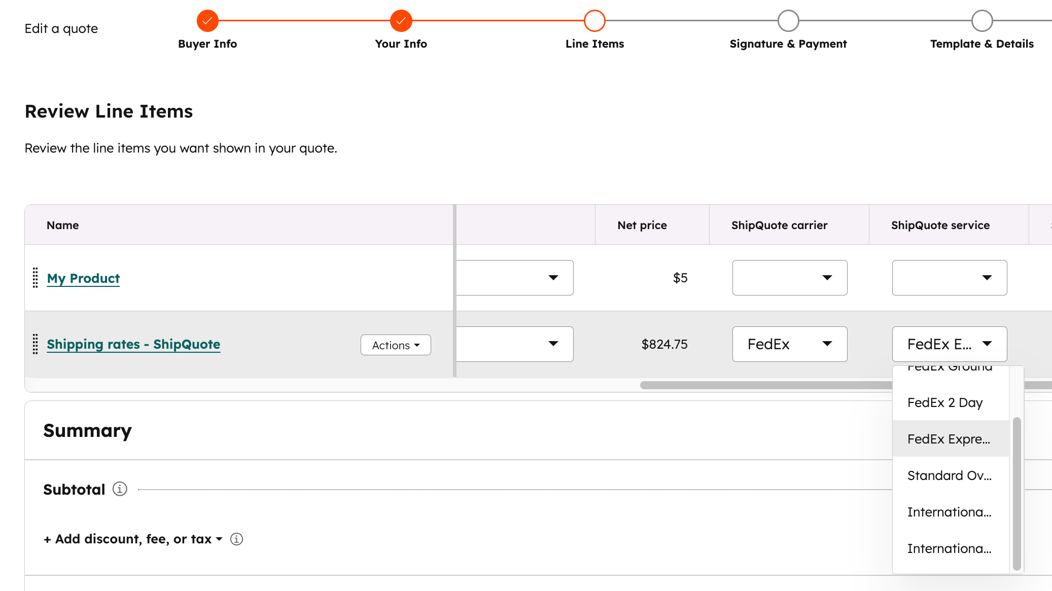 Select the provider and shipping method