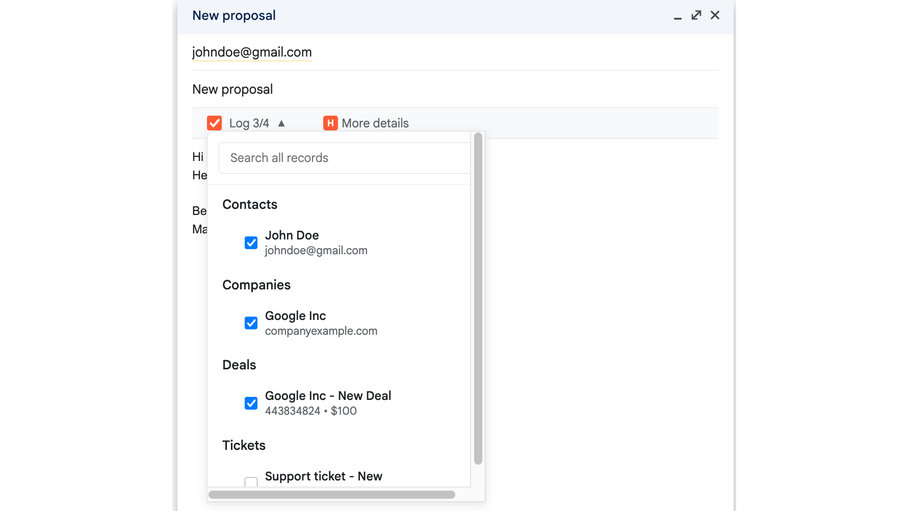 Log emails on the records you choose