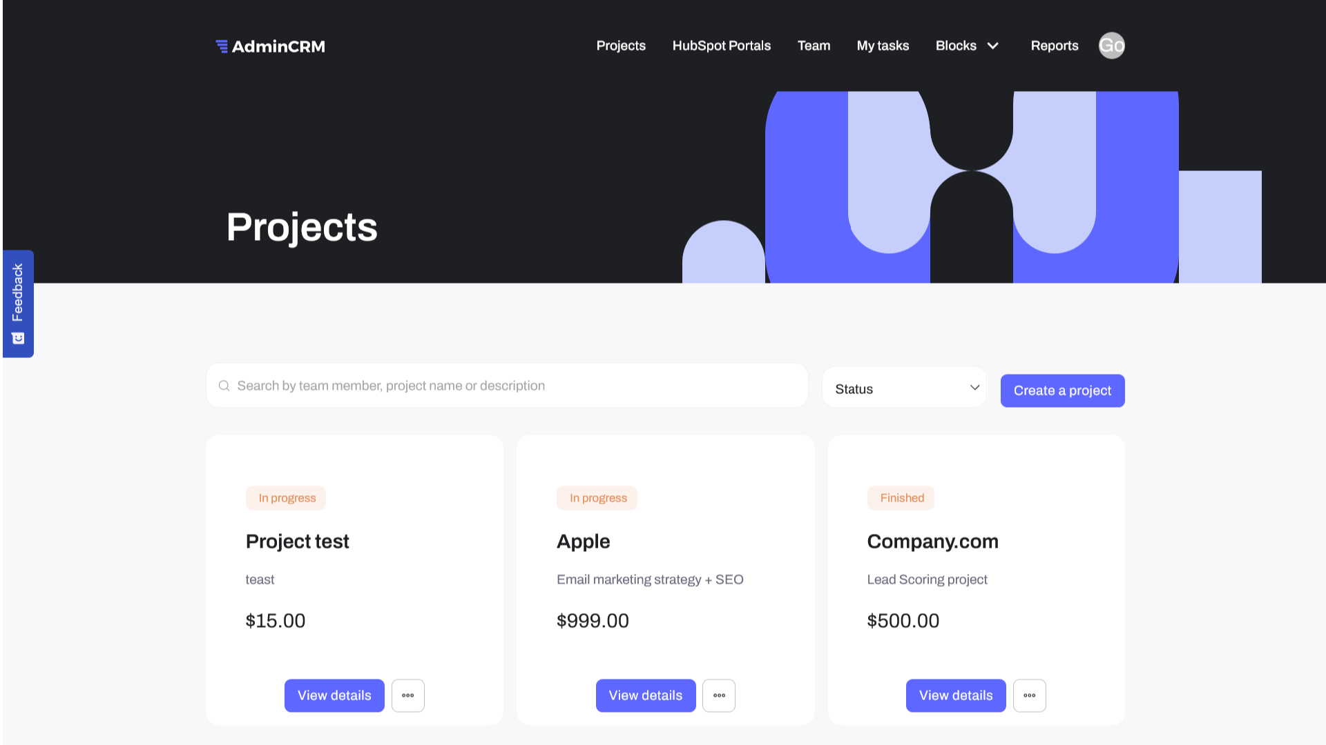 Create projects and tasks for each client and different services